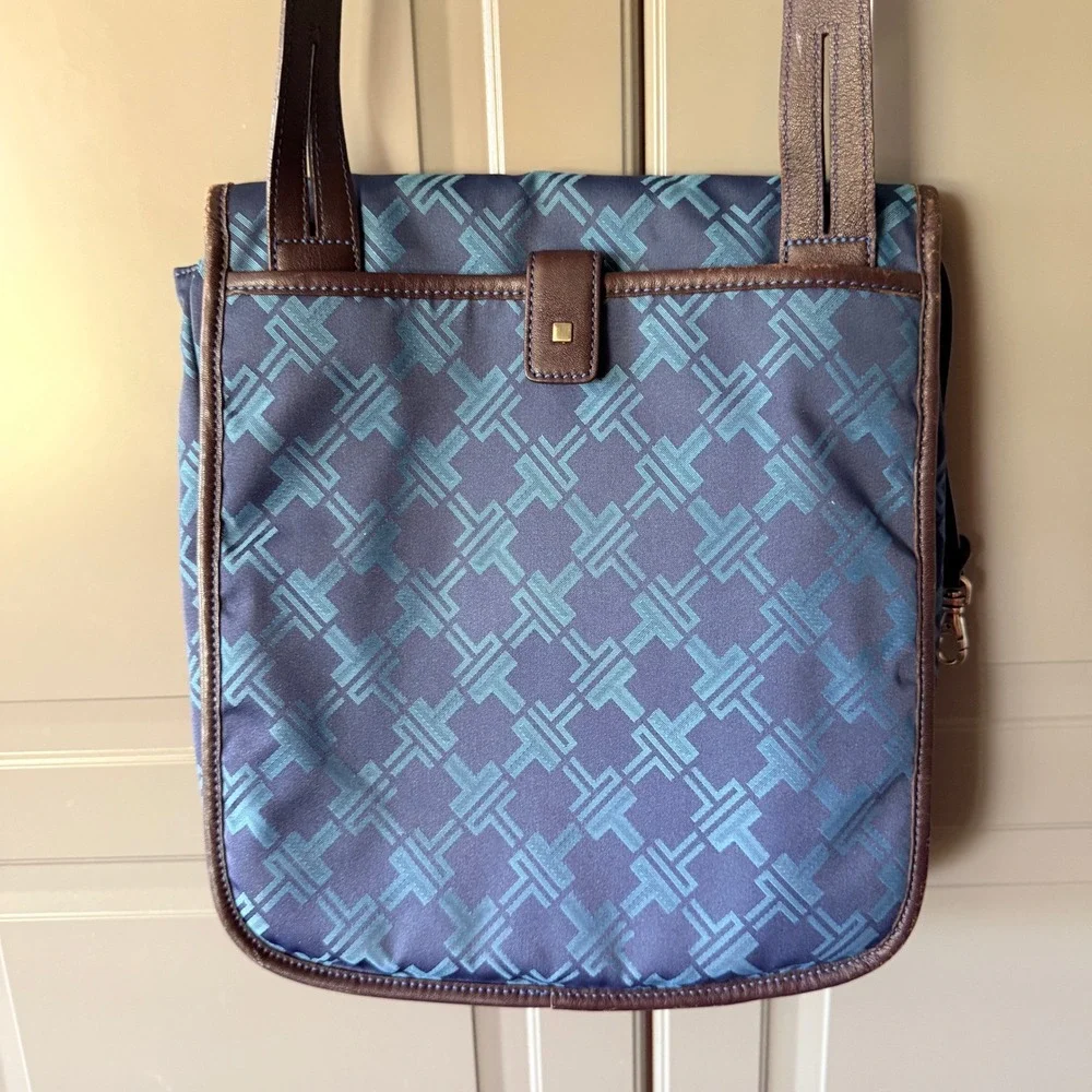 Tumi Blue Jacquard Monogram Leather Trim Crossbody Messenger Bag, Medium